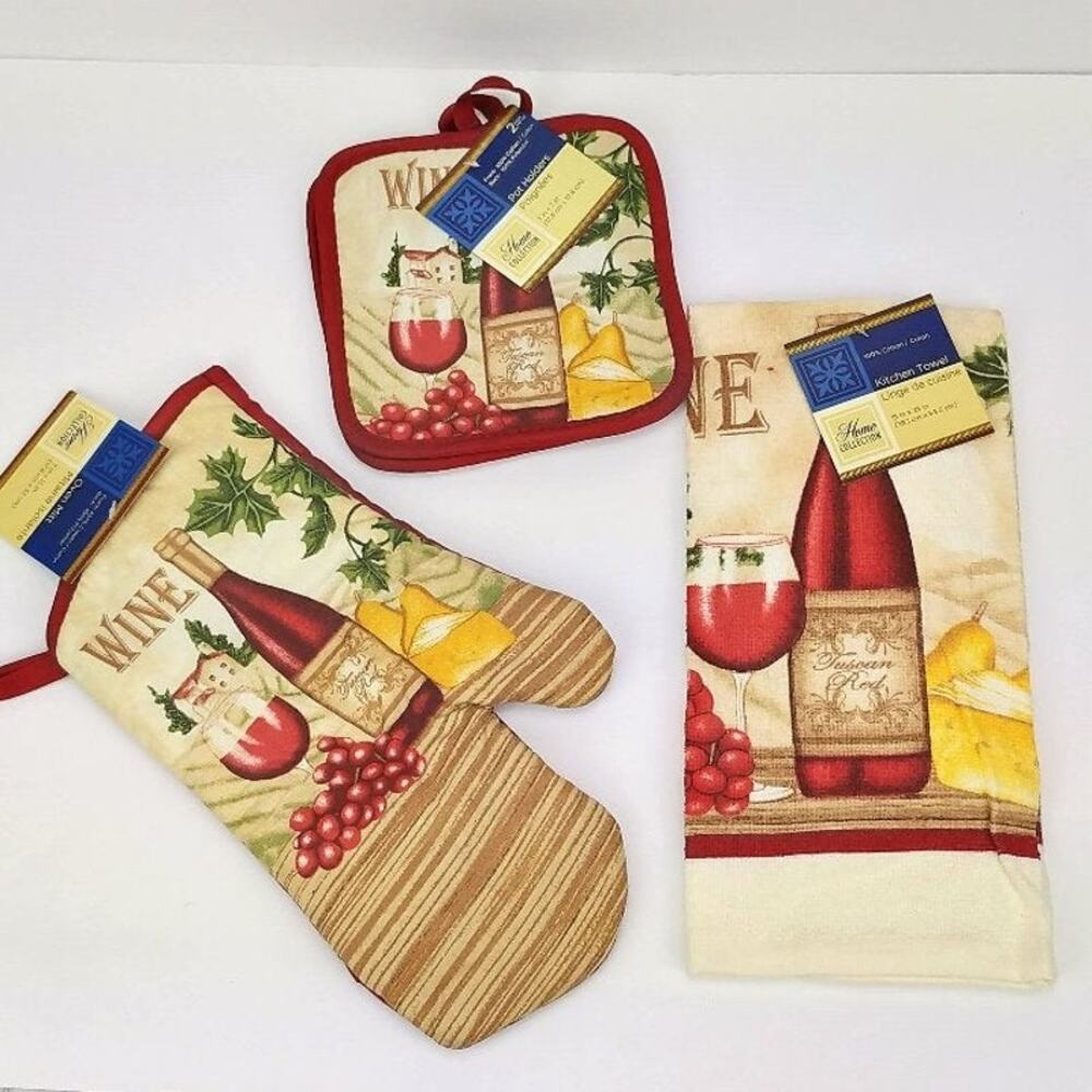 Home Collection Tuscan Wine Theme Towel Pot Holder Set